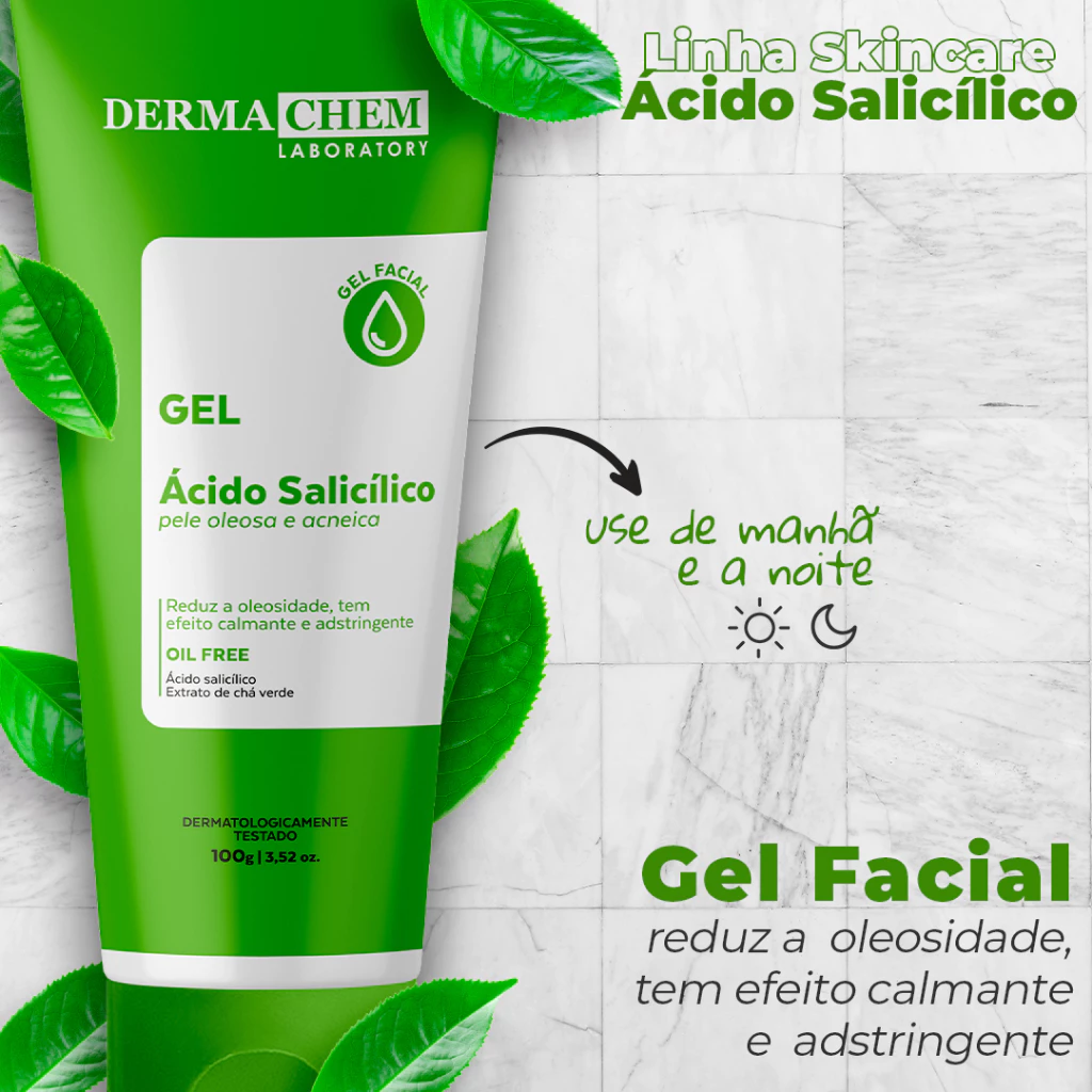 Esfoliação leve e gel sendo espalhado num toque seco de pele anti óleo profunda