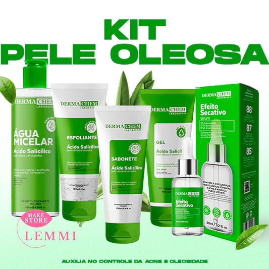 O sabonete e água micelar da rotina de kit skincare dermachem em foco