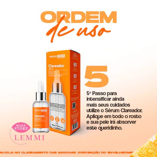 Visão macro da derme iluminada tratada pelos séruns e géis do kit skincare dermachem